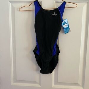 Kiefer Team Panel Lyrca Fastback Blue and Black swim team suit girls size 26